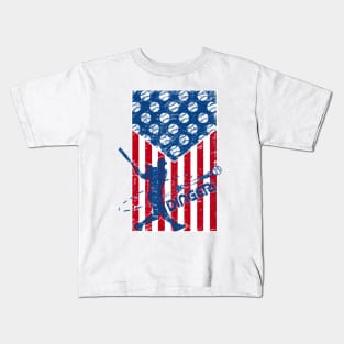 Red White and Dingers Baseball American Flag Home Plate Baseball Kids T-Shirt